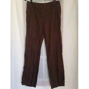 Madison Women's Size 12 Pants Brown 100% Linen Wide Leg Flat Front Dress Pants